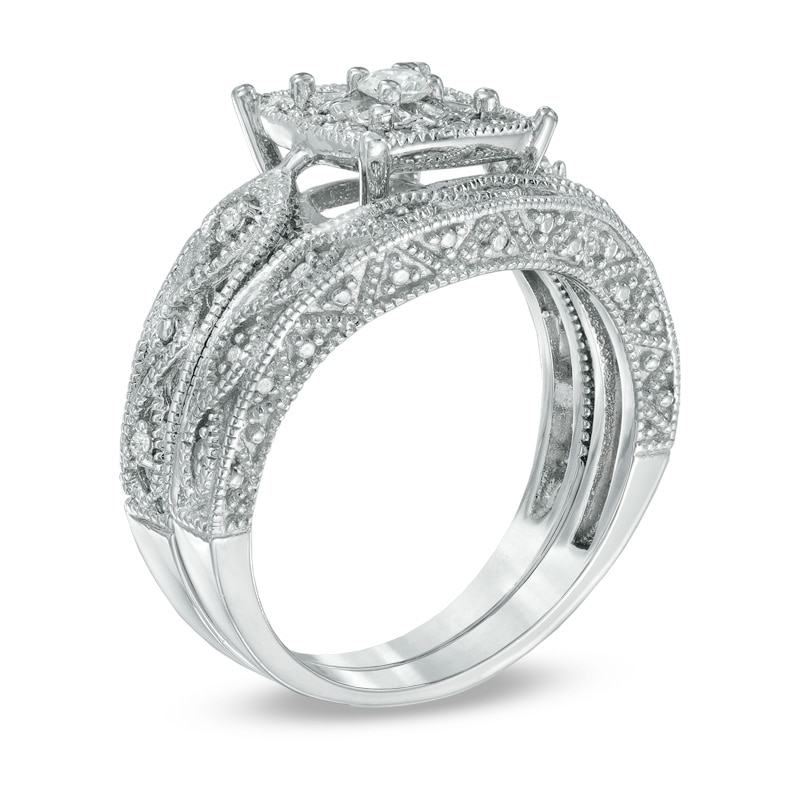 1/5 CT. T.W. Diamond Cascading Bridal Set in Sterling Silver