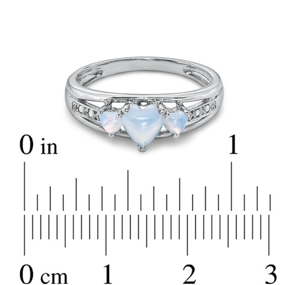 Heart-Shaped Lab-Created Opal and Diamond Accent Three Stone Promise Ring in 10K White Gold Heart-Shaped Lab-Created Opal and Diamond Accent Three Stone Promise Ring in 10K White Gold