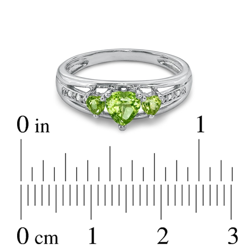 Heart-Shaped Peridot and Diamond Accent Three Stone Promise Ring in 10K White Gold