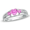 Thumbnail Image 0 of Heart-Shaped Lab-Created Pink Sapphire and Diamond Accent Three Stone Promise Ring in 10K White Gold