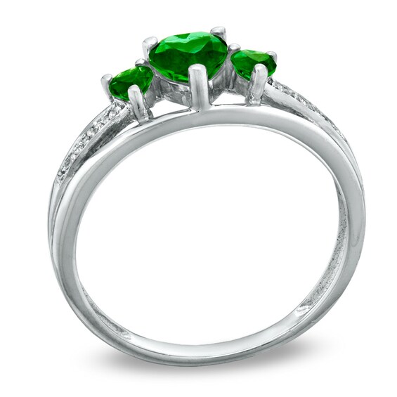 Heart-Shaped Lab-Created Emerald and Diamond Accent Three Stone Promise Ring in 10K White Gold Heart-Shaped Lab-Created Emerald and Diamond Accent Three Stone Promise Ring in 10K White Gold