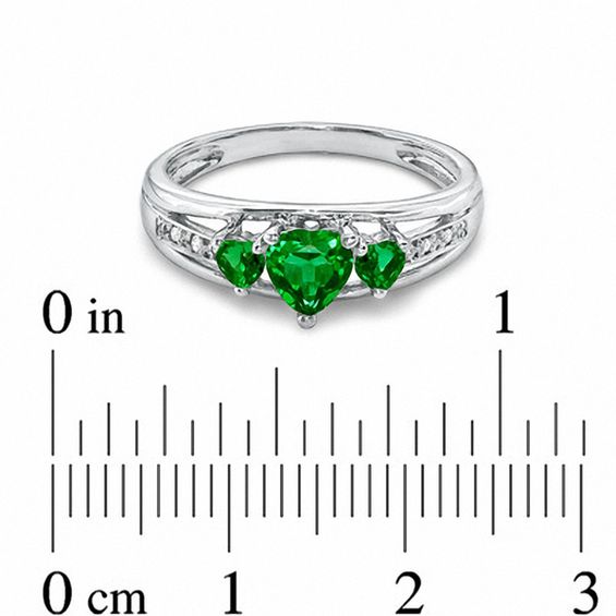 Heart-Shaped Lab-Created Emerald and Diamond Accent Three Stone Promise Ring in 10K White Gold Heart-Shaped Lab-Created Emerald and Diamond Accent Three Stone Promise Ring in 10K White Gold