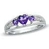 Thumbnail Image 1 of Heart-Shaped Amethyst and Diamond Accent Three Stone Promise Ring in 10K White Gold