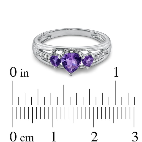 Heart-Shaped Amethyst and Diamond Accent Three Stone Promise Ring in 10K White Gold