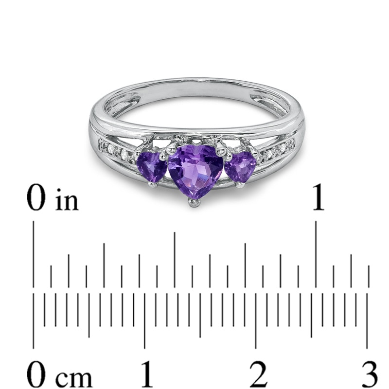 Heart-Shaped Amethyst and Diamond Accent Three Stone Promise Ring in 10K White Gold