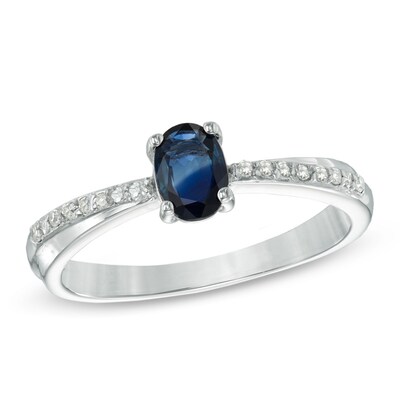 Sterling Silver 2 MM Sapphire Diamond Ring 