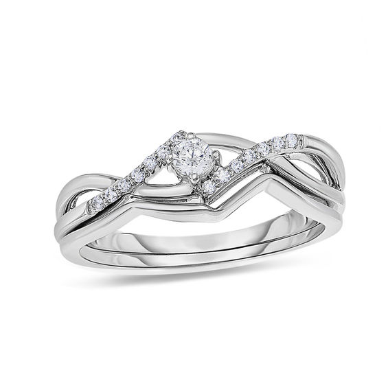 1/6 CT. T.W. Diamond Twist Bridal Set in 10K White Gold 1/6 CT. T.W. Diamond Twist Bridal Set in 10K White Gold