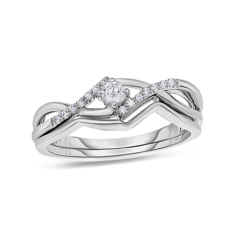 Main Image 1 of 1/6 CT. T.W. Diamond Twist Bridal Set in 10K White Gold