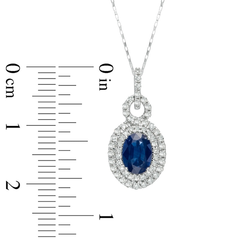 Main Image 2 of Oval Blue Sapphire and 1/4 CT. T.W. Diamond Pendant in 10K White Gold
