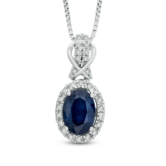 Oval Blue Sapphire and 1/5 CT. T.w. Diamond Pendant in Sterling Silver