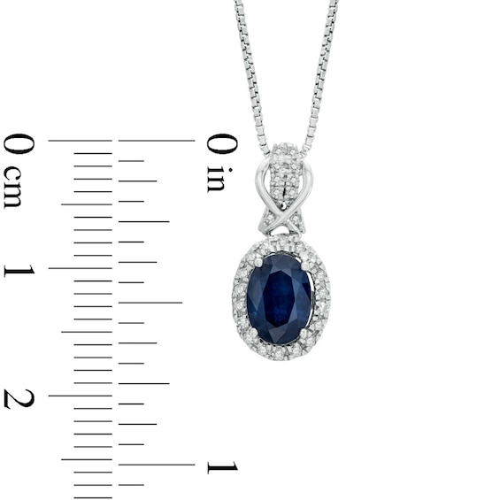 Oval Blue Sapphire and 1/5 CT. T.w. Diamond Pendant in Sterling Silver