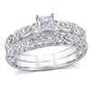 1/3 CT. T.W. Princess-Cut Diamond Vintage-Style Bridal Set in 10K White Gold