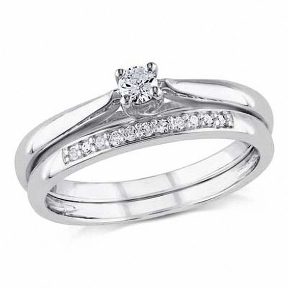 1 6 Ct T W Diamond Bridal Set In Sterling Silver Sets T W Diamond Bridal Set In Sterling Silver