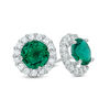 Thumbnail Image 1 of 6.0mm Lab-Created Emerald and White Sapphire Frame Stud Earrings in 10K White Gold