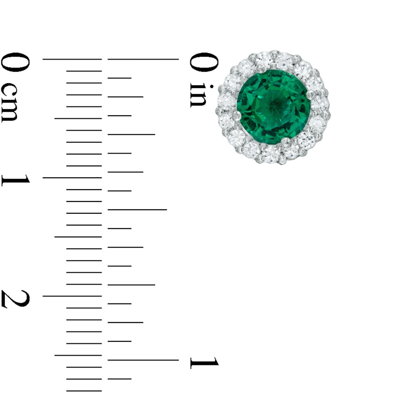 Main Image 2 of 6.0mm Lab-Created Emerald and White Sapphire Frame Stud Earrings in 10K White Gold