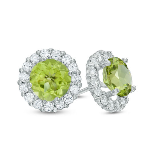 6.0mm Peridot and White Sapphire Frame Stud Earrings in 10K White Gold