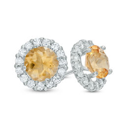 6.0mm Citrine and Lab-Created White Sapphire Frame Stud Earrings in 10K White Gold