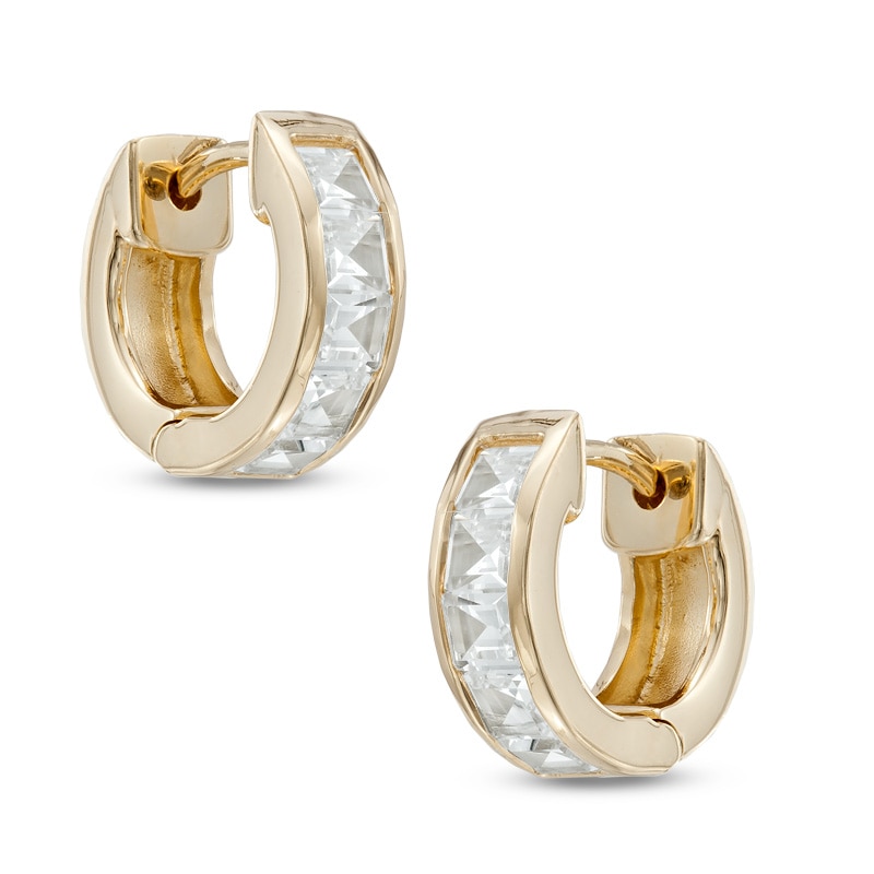 Main Image 1 of Princess-Cut Lab-Created White Sapphire Huggie Hoop Earrings in Sterling Silver with 14K Gold Plate