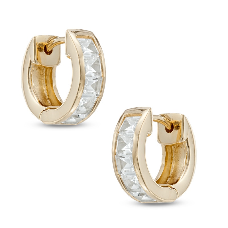 Princess-Cut Lab-Created White Sapphire Huggie Hoop Earrings in Sterling Silver with 14K Gold Plate