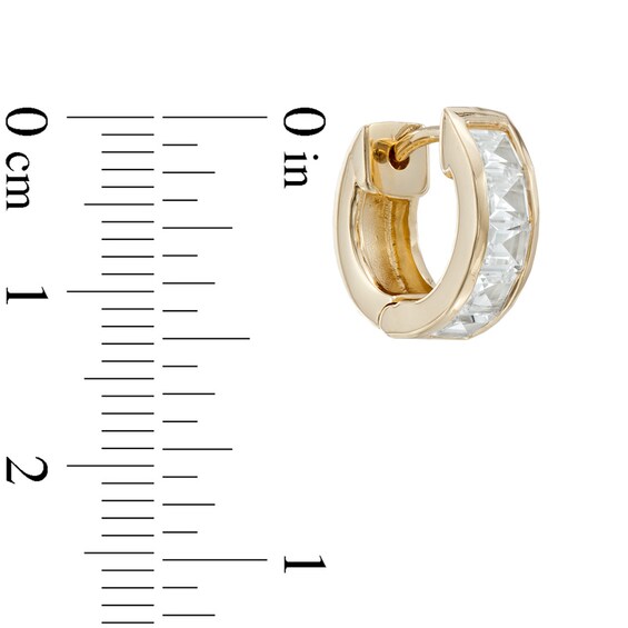 Princess-Cut Lab-Created White Sapphire Huggie Hoop Earrings in Sterling Silver with 14K Gold Plate