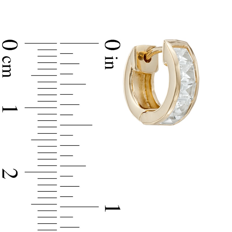 Main Image 2 of Princess-Cut Lab-Created White Sapphire Huggie Hoop Earrings in Sterling Silver with 14K Gold Plate