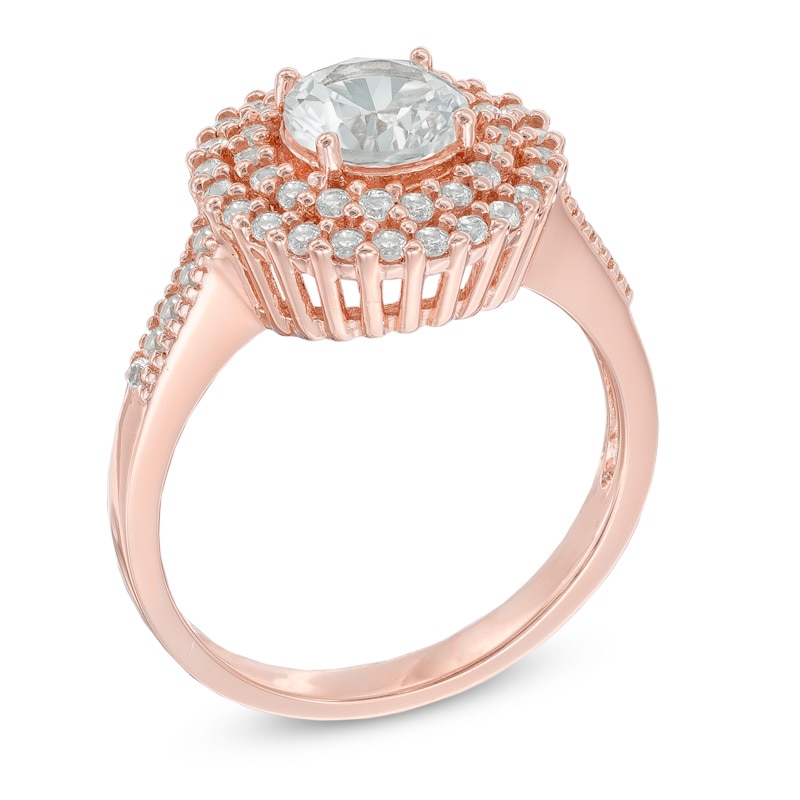 Main Image 2 of 6.5mm Lab-Created White Sapphire Double Frame Ring in Sterling Silver with 18K Rose Gold Plate