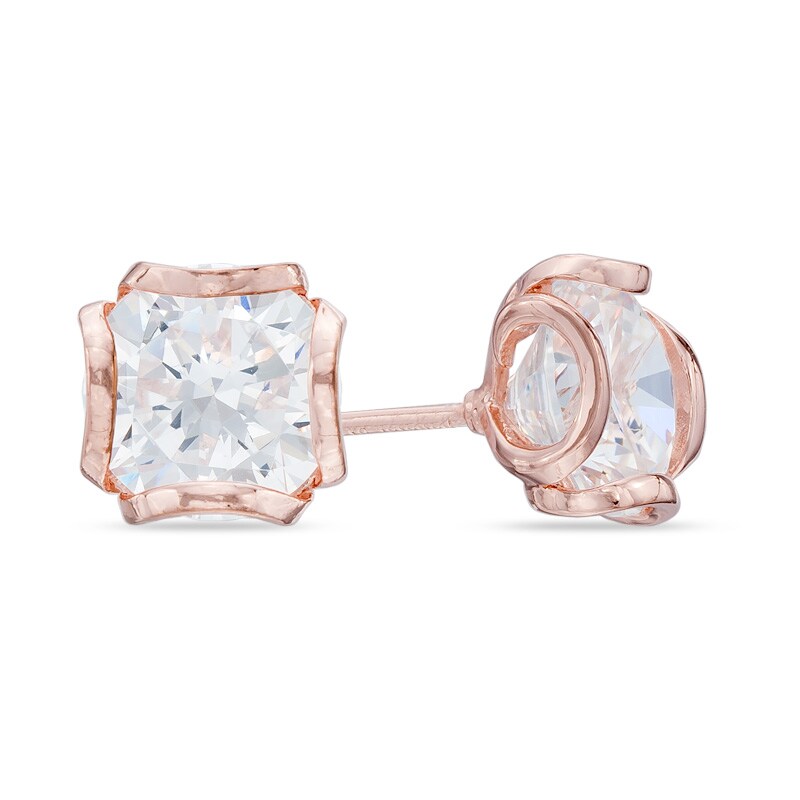Main Image 1 of 8.0mm Lab-Created White Sapphire Stud Earrings in Sterling Silver with 18K Rose Gold Plate