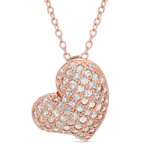 Lab-Created White Sapphire Heart Pendant in Sterling Silver with 18K Rose Gold Plate