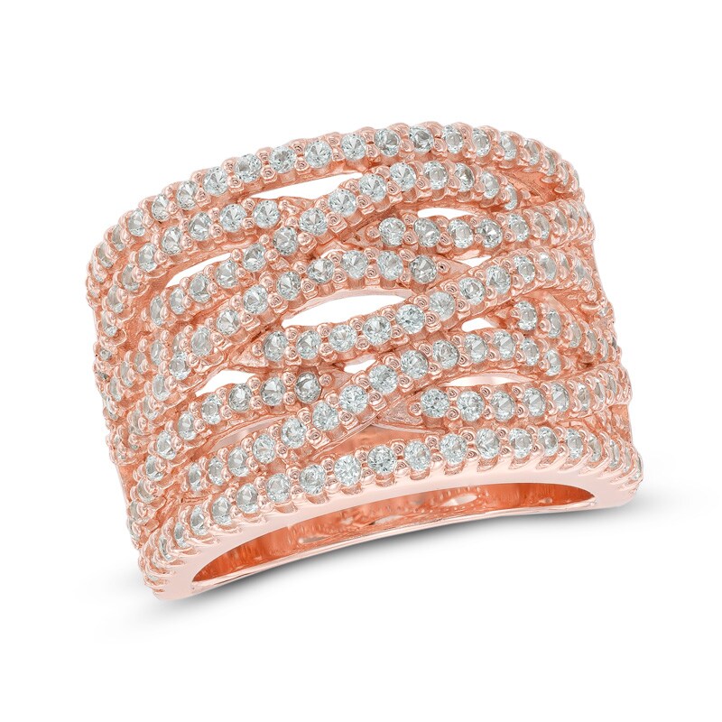 Main Image 1 of Lab-Created White Sapphire Ring in Sterling Silver with 18K Rose Gold Plate