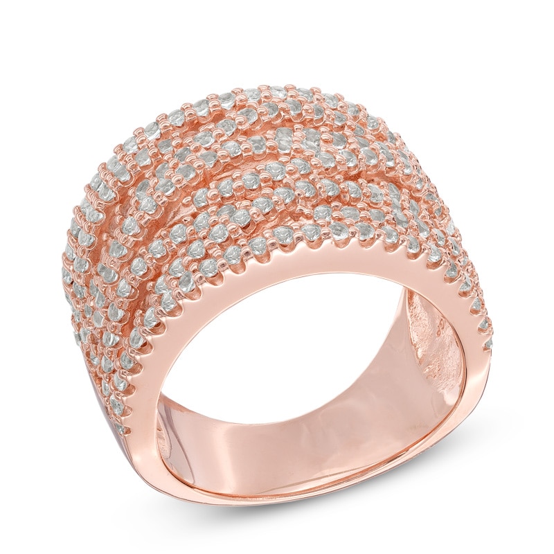 Main Image 2 of Lab-Created White Sapphire Ring in Sterling Silver with 18K Rose Gold Plate
