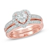 Thumbnail Image 1 of 6.0mm Heart-Shaped Lab-Created White Sapphire Fashion Ring Set in Sterling Silver with 14K Rose Gold
