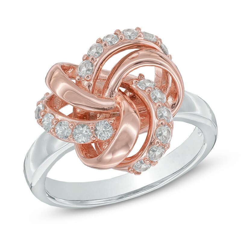 Main Image 1 of Lab-Created White Sapphire Knot Ring in Sterling Silver and 18K Rose Gold Plate