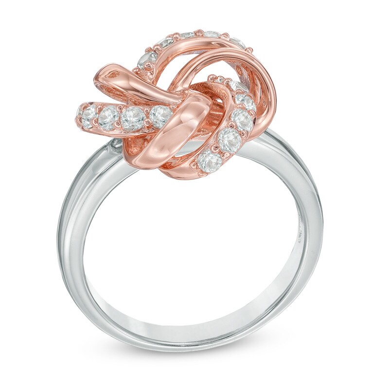Main Image 2 of Lab-Created White Sapphire Knot Ring in Sterling Silver and 18K Rose Gold Plate