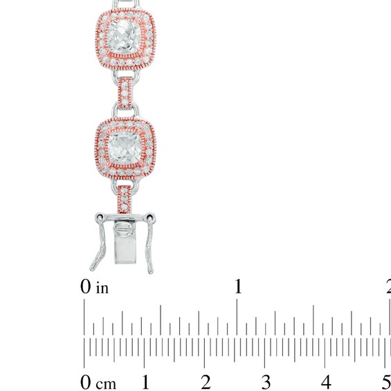 5.5mm Cushion-Cut Lab-Created White Sapphire Bracelet in Sterling Silver with 18K Rose Gold Plate - 7.25"