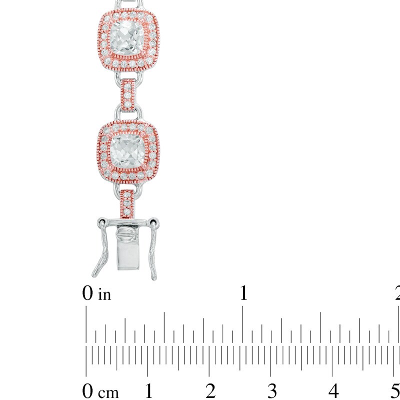 Main Image 2 of 5.5mm Cushion-Cut Lab-Created White Sapphire Bracelet in Sterling Silver with 18K Rose Gold Plate - 7.25&quot;