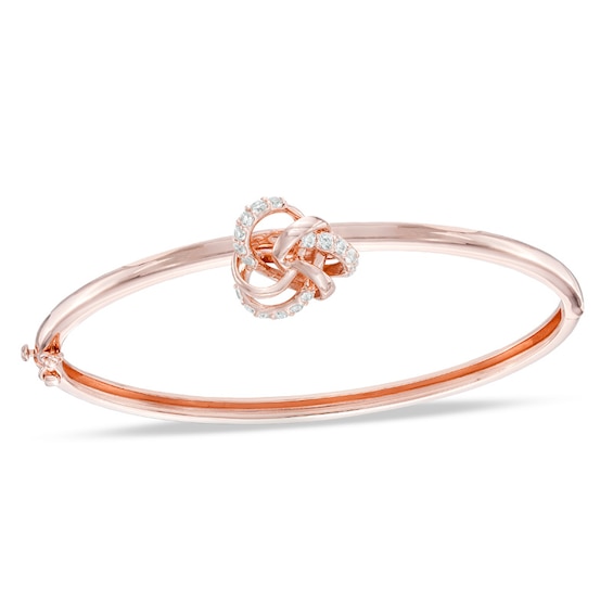 Lab-Created White Sapphire Knot Bangle in Sterling Silver with 18K Rose Gold Plate