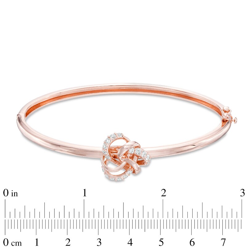 Main Image 2 of Lab-Created White Sapphire Knot Bangle in Sterling Silver with 18K Rose Gold Plate