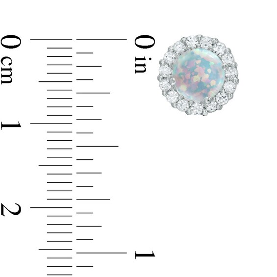 6.0mm Lab-Created Opal and White Sapphire Frame Stud Earrings in 10K White Gold
