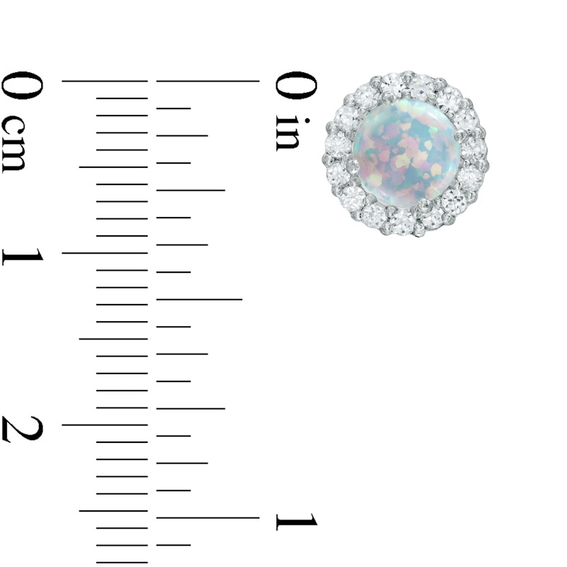 Main Image 2 of 6.0mm Lab-Created Opal and White Sapphire Frame Stud Earrings in 10K White Gold