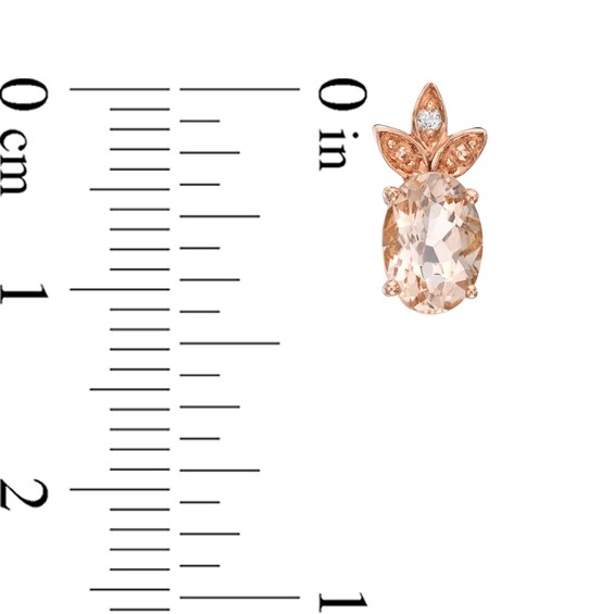 Oval Morganite and Diamond Accent Leaf Stud Earrings in 10K Rose Gold
