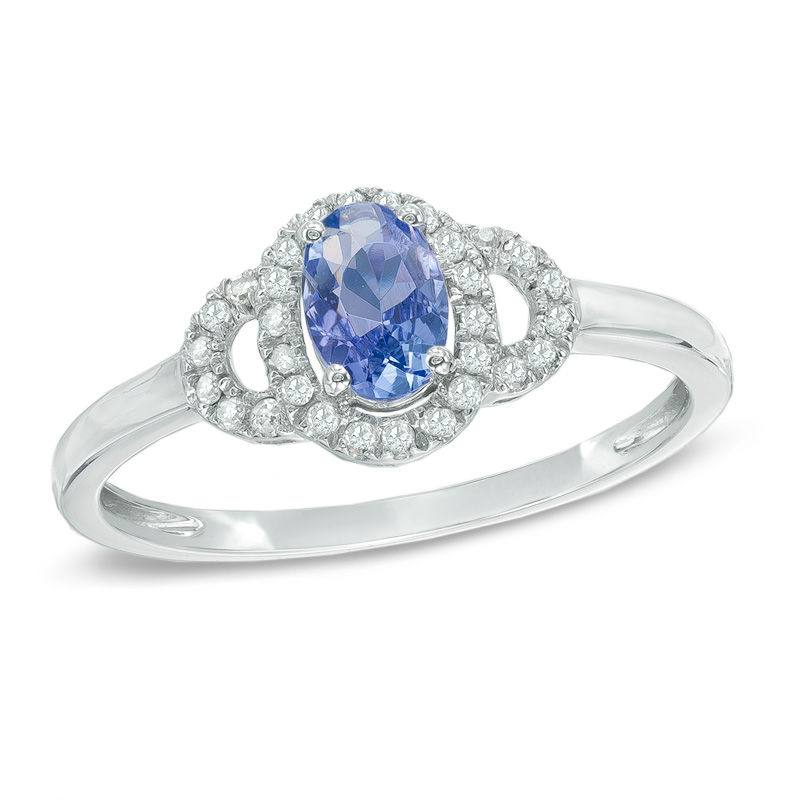 Main Image 1 of Oval Tanzanite and 1/8 CT. T.W. Diamond Loop Frame Ring in 10K White Gold