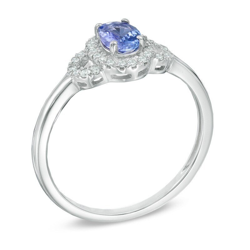 Main Image 2 of Oval Tanzanite and 1/8 CT. T.W. Diamond Loop Frame Ring in 10K White Gold