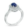 Thumbnail Image 2 of Oval Lab-Created Blue and White Sapphire Double Frame Ring in 10K White Gold