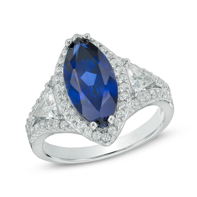 Main Image 1 of Marquise-Cut Lab-Created Blue and White Sapphire Ring in Sterling Silver