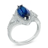 Thumbnail Image 1 of Marquise-Cut Lab-Created Blue and White Sapphire Ring in Sterling Silver