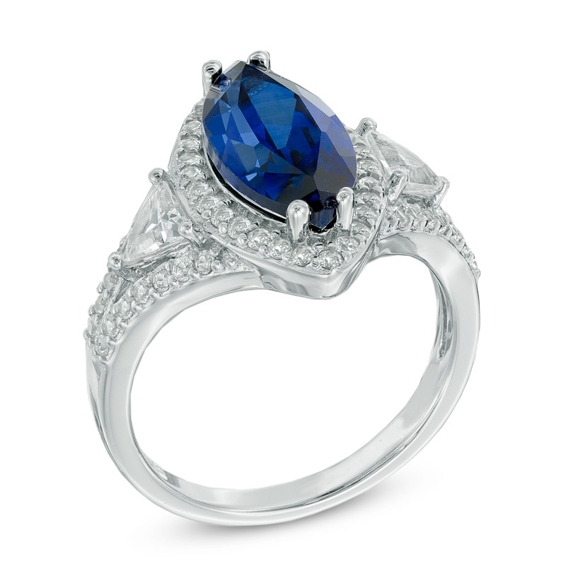Main Image 2 of Marquise-Cut Lab-Created Blue and White Sapphire Ring in Sterling Silver