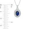 Thumbnail Image 2 of Oval Lab-Created Blue and White Sapphire Frame Pendant in 10K White Gold