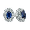 Thumbnail Image 1 of Oval Lab-Created Blue and White Sapphire Frame Stud Earrings in 10K White Gold