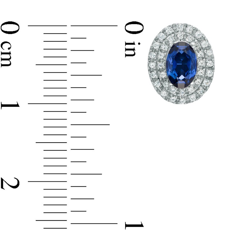 Main Image 2 of Oval Lab-Created Blue and White Sapphire Frame Stud Earrings in 10K White Gold