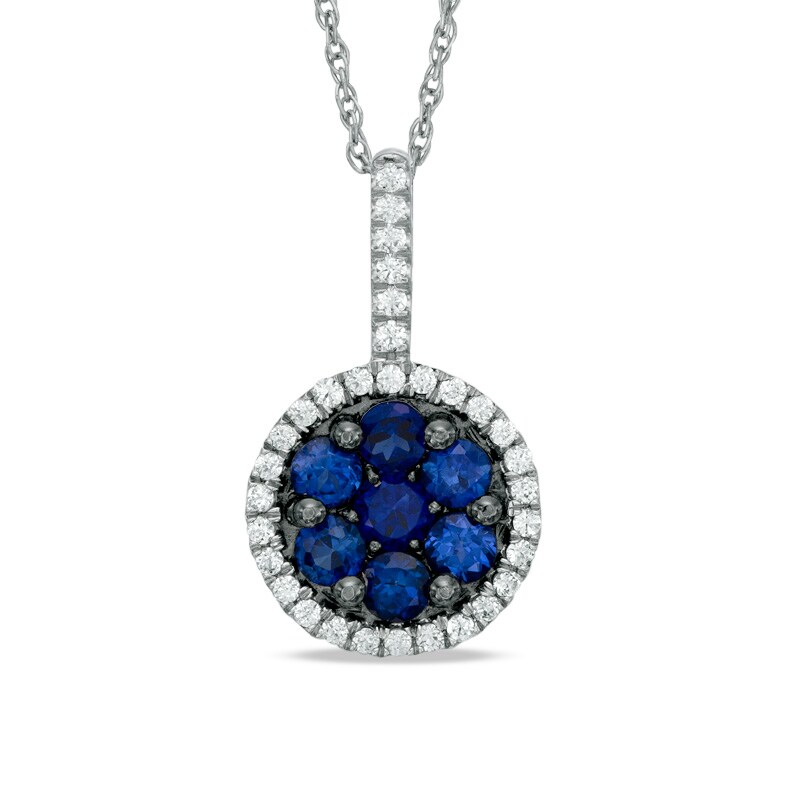 Main Image 1 of Lab-Created Blue and White Sapphire Frame Pendant in Sterling Silver